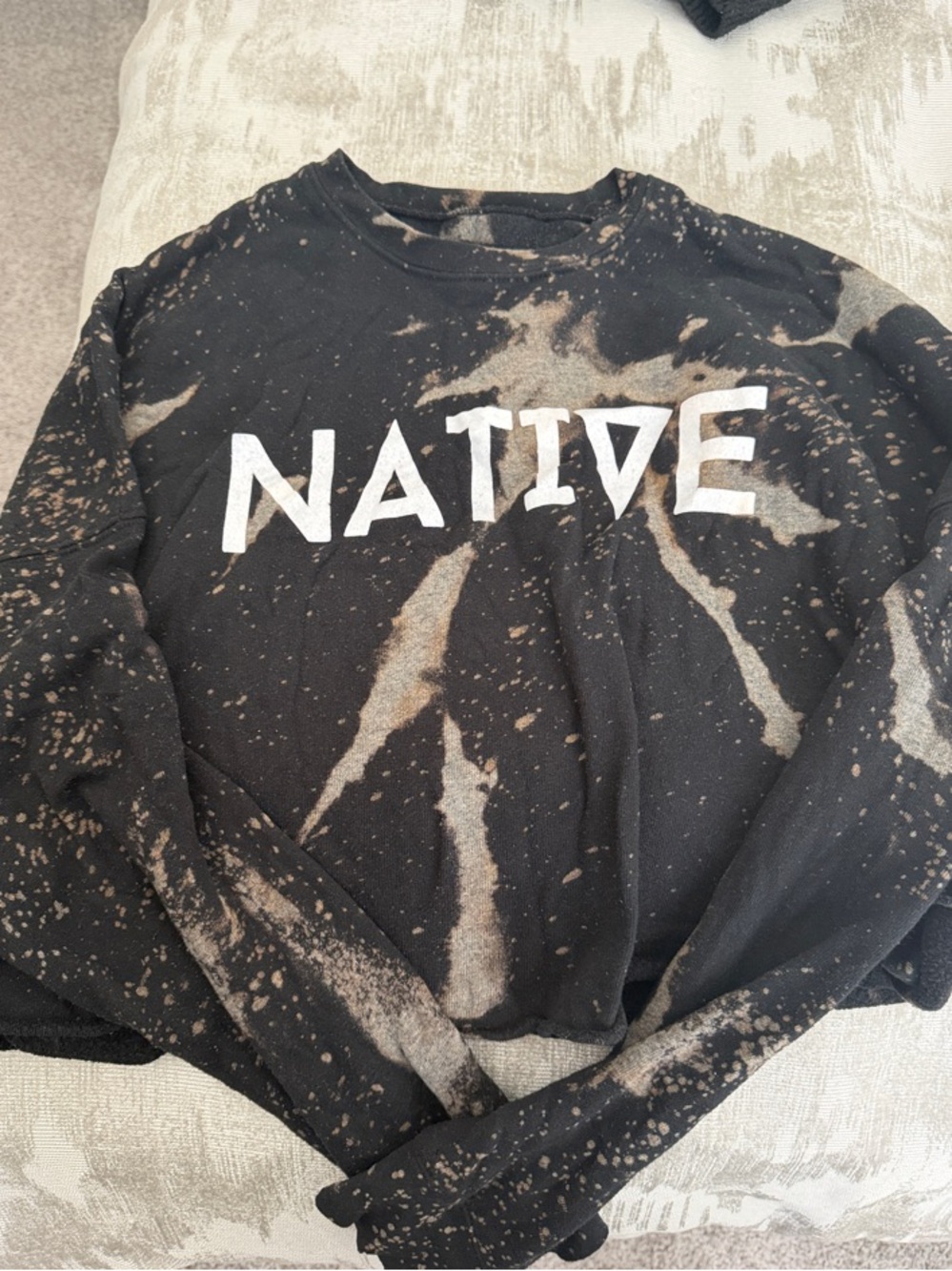 Native Black and Tan Bleach-Effect Crewneck Sweater